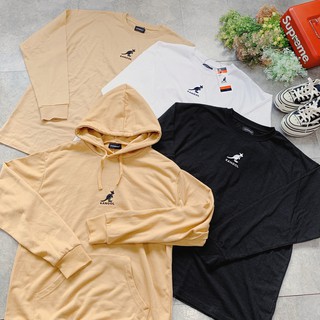 KANGOL LOGO TEE 奶茶 卡其 刺繡 電繡 袋鼠 寬版 長T 帽T 基本款 日本公司貨 零碼出清 DOT聚點