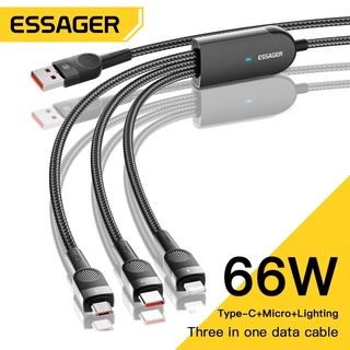 Essager 3 合 1 66W USB 電纜, 用於 iP 13 12 Pro Max 的手機微型 C 型充電器