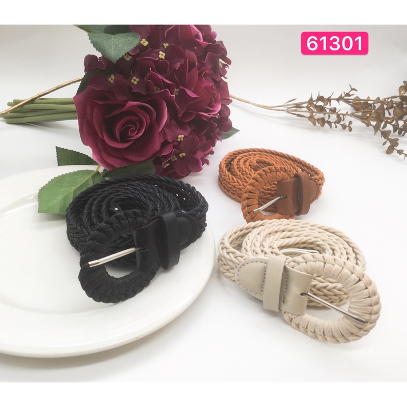 韓國設計編織牛角繩圓扣皮帶，不分大小隨意調節鬆緊，長度1.1M，32腰圍適用