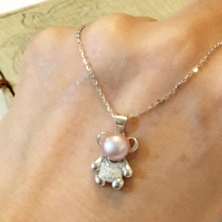 天然淡水珍珠項鍊《小熊🐻》S925 純銀項鍊 珍珠項鍊