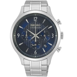 Seiko 精工錶 8T63-00M0D(SSB339P1) 時尚質感三眼計時腕錶 /藍 43mm