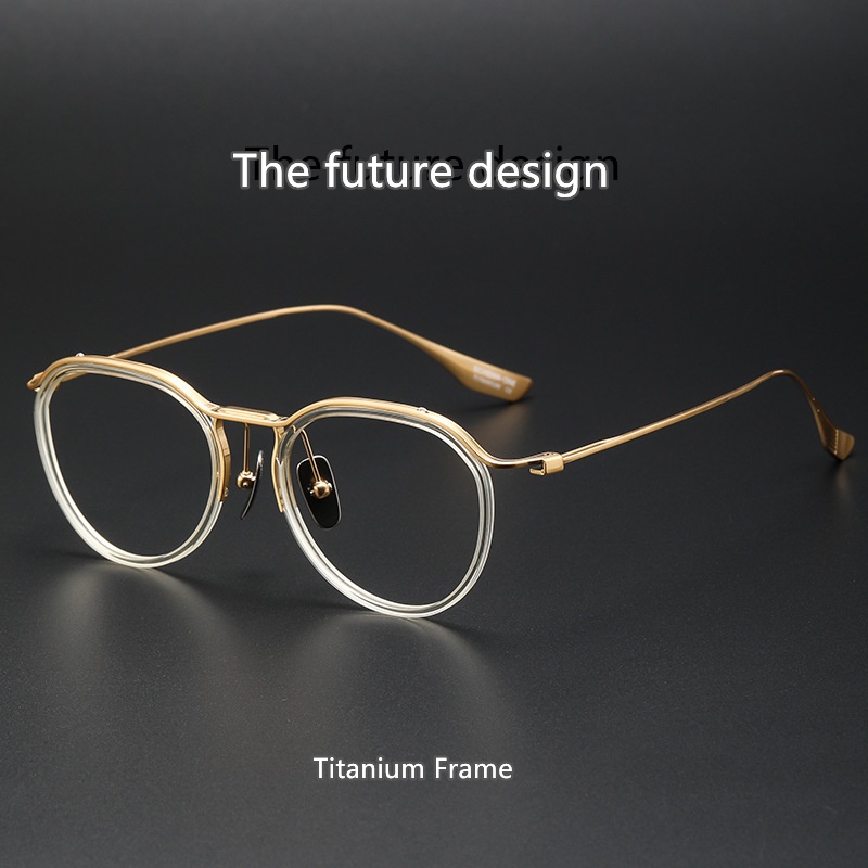 未來設計感純鈦眼鏡框經典波士頓圈形搭配透明色醋酸酯纖維板材鏡框DTX131