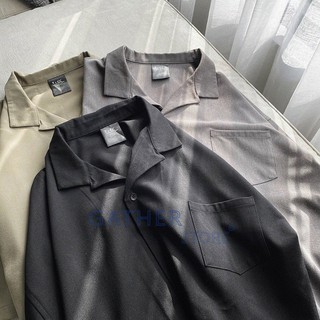 【GATHER STORE】韓國 超重磅 古巴領滑面襯衫 質感軟料 滑面材質 寬鬆 男生襯衫