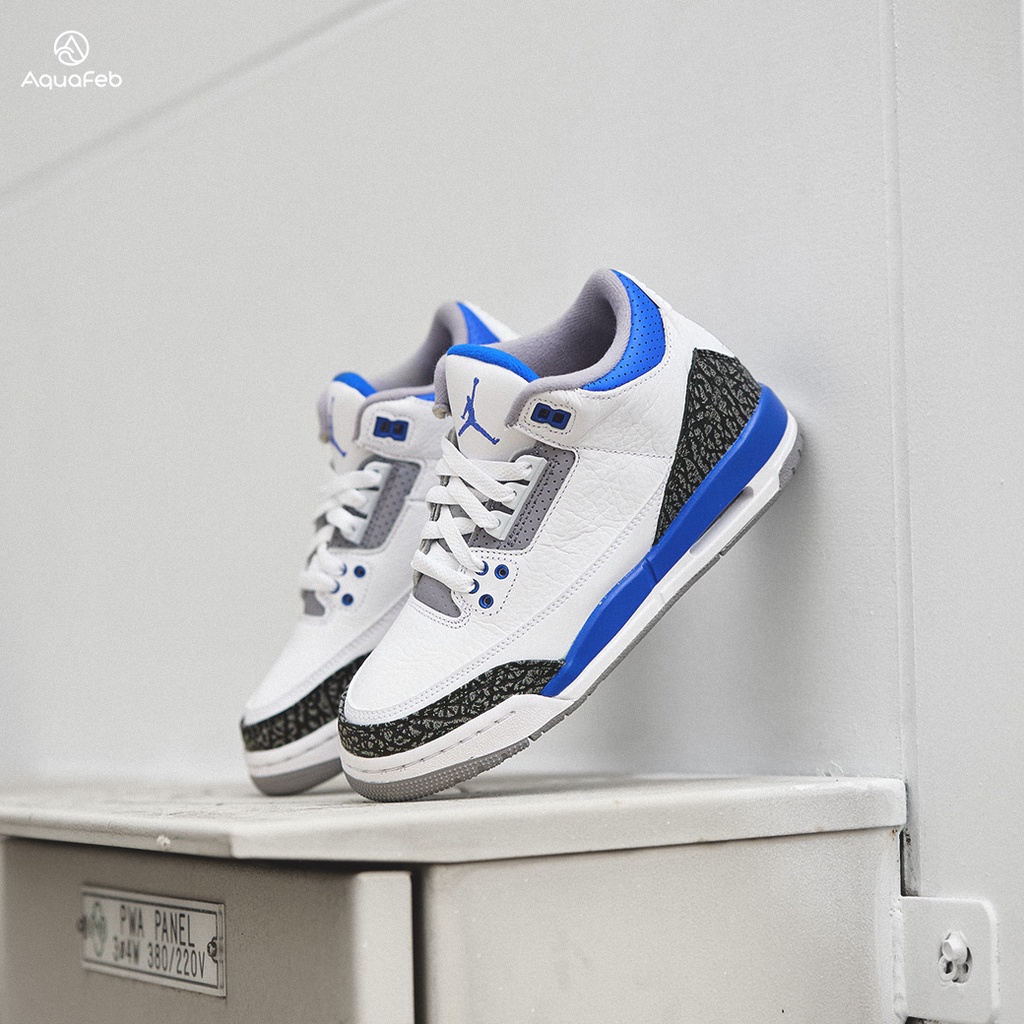 Nike Air Jordan 3 Racer Blue 男 白藍 爆裂紋 小閃電 籃球鞋 CT8532-145
