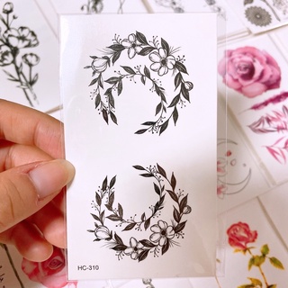 買三送一 韓系花系列歐美個性微刺青黑白彩色多種風格任選玫瑰彼岸花向日葵月亮蓮花圖騰花櫻花花字體黑白花彩色花