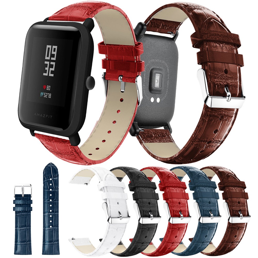 適用於 Amazfit 米動手錶青春版 華米手錶青春版錶帶 鱷魚紋皮帶 替換腕帶 時尚錶帶 20mm