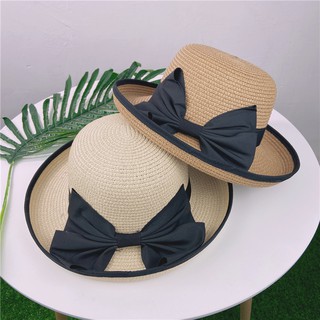 🚛優質現貨🚛蝴蝶結 精緻質感 甜美 夏季 黑色框邊造型 歐風 時尚 平頂草帽 遮陽帽 草帽 K042