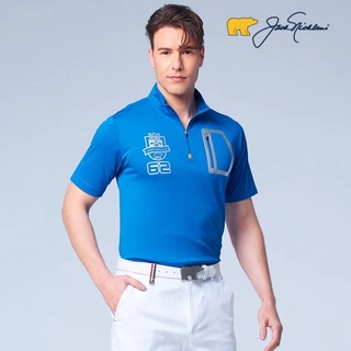 【Jack Nicklaus 金熊】GOLF男款胸前印花高爾夫球衫POLO衫(藍色)
