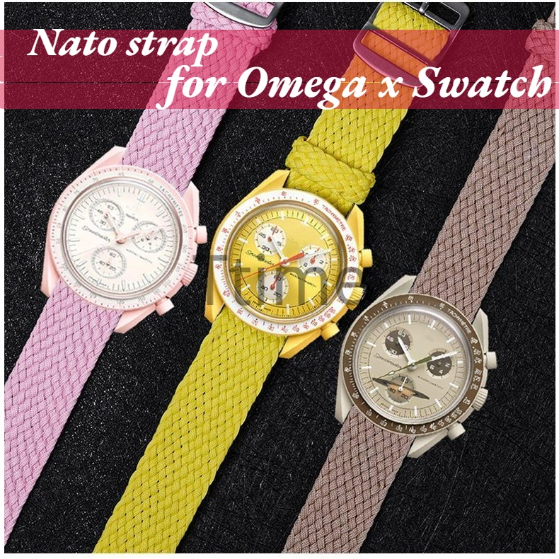 Nato北約尼龍錶帶 適用於歐米茄斯沃琪聯名 Omega X Swatch Joint MoonSwatch透氣運動錶帶