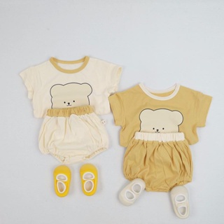 🌈BabyFace🌈童裝 韓國嬰兒衣 夏季嬰幼兒套 裝男女寶寶中性顯白卡通T恤+短褲兩件套 新生兒0~2歲短袖卡通套裝