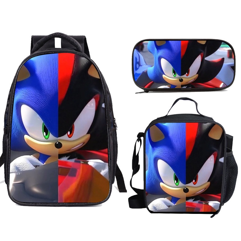 ✨門市現貨✨【三件套】Sonic 音速小子索尼克卡通書包套裝 雙肩包 動漫背包便當包野餐袋鉛筆盒 男孩女孩 兒童禮物