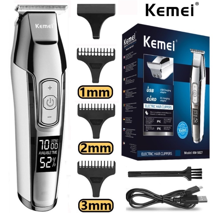 Kemei km 5027 Barber 專業理髮器 Lcd 0mm 波浪鬍鬚修剪器男士電動理髮器切割機