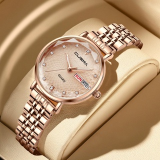 Cuena 女士手錶頂級品牌時尚商務優雅奢華模擬石英不銹鋼防水 6002