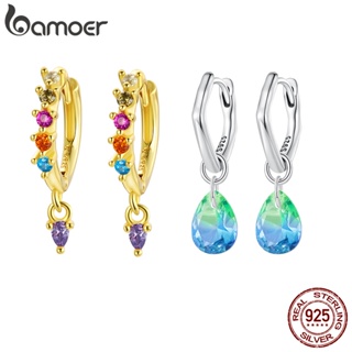 Bamoer 耳環 925 純銀水滴鋯石圈形耳環時尚首飾女士女孩禮物