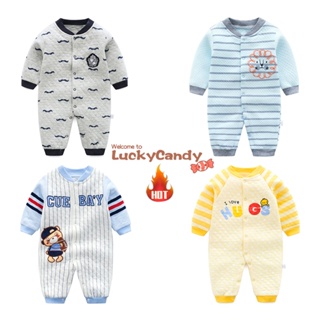 Luckycandy 嬰兒衣服 0-12m 長袖棉內厚嬰兒衣服嬰兒運動連身衣緊身衣褲睡衣
