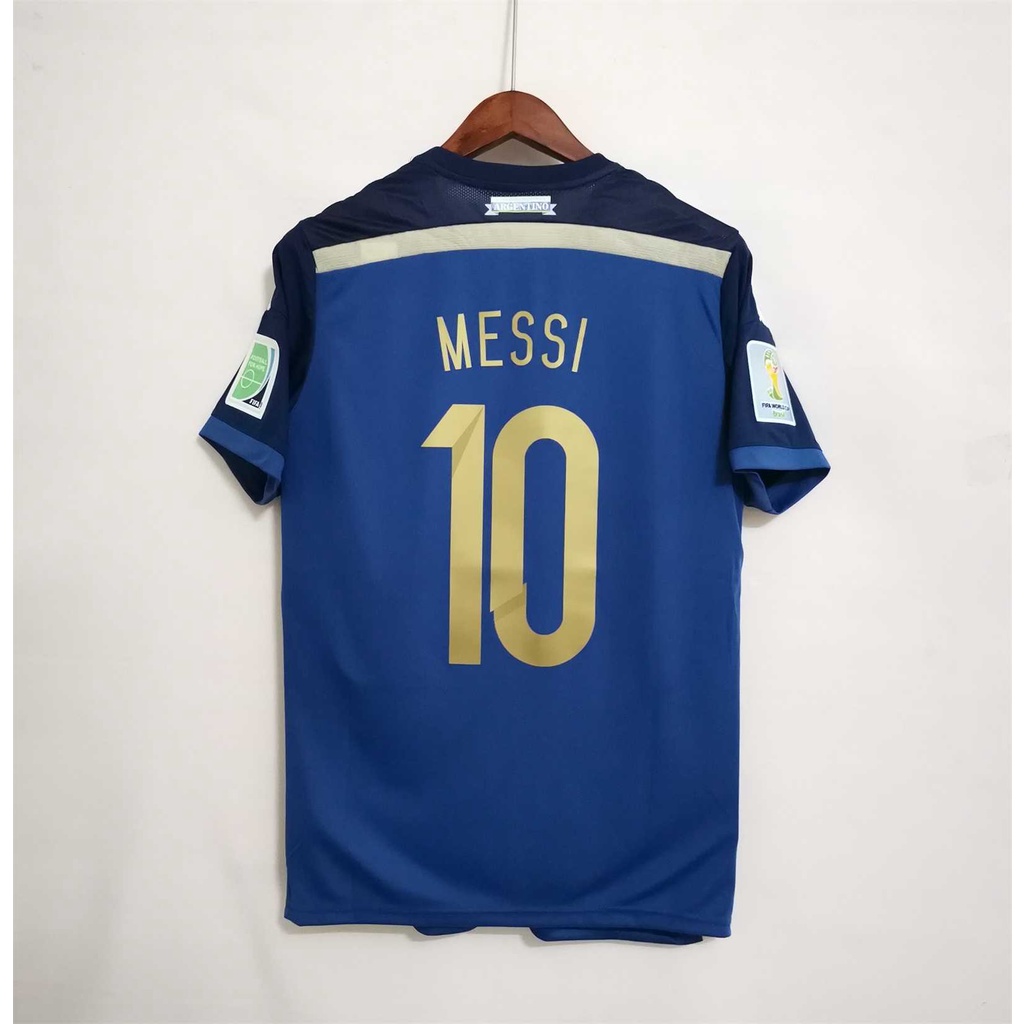 2014 年阿根廷頂級品質客場復古足球球衣定制 T 恤足球球衣 MESSI