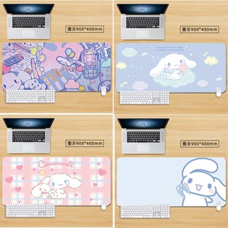 卡哇伊大號卡通 Cinnamoroll 多功能桌墊帶縫合邊緣桌墊 90x40cm 橡膠電腦辦公書寫遊戲墊三麗鷗粉色藍色鼠