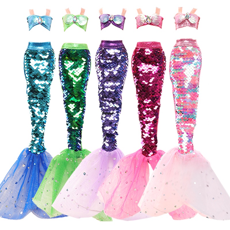 5 件套美人魚芭比娃娃套裝 30 厘米娃娃衣服時尚美人魚連衣裙套裝兒童女孩玩具裝扮交叉連衣裙