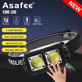 Asabee 400LM K372 3W 2* COB LED超亮戶外頭燈釣魚夜跑燈內置電池Type-C USB充電4檔