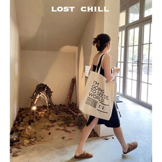 Lost Chill-超大容量手提單肩兩用帆布包簡約字母休閒托特包布袋