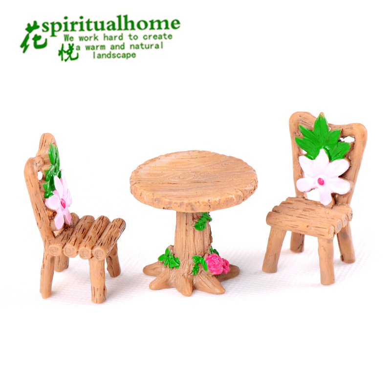 苔蘚微景觀 多肉植物擺件 木頭桌椅 樹脂工藝 小擺件DIY材料