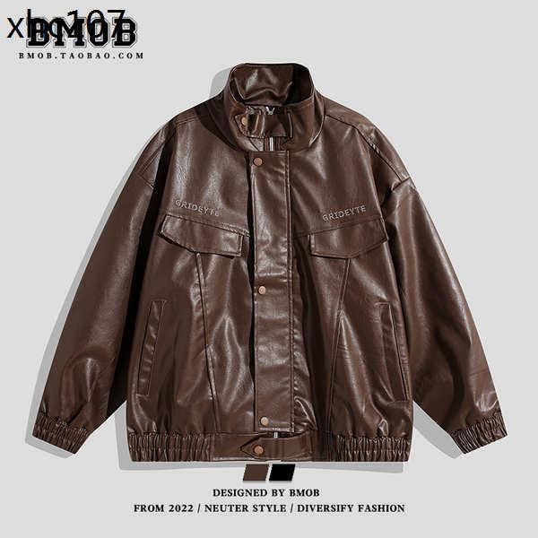 熱銷· BMOB美式復古嘻哈PU皮外套男潮牌街頭機車立領皮衣寬鬆休閒潮夾克