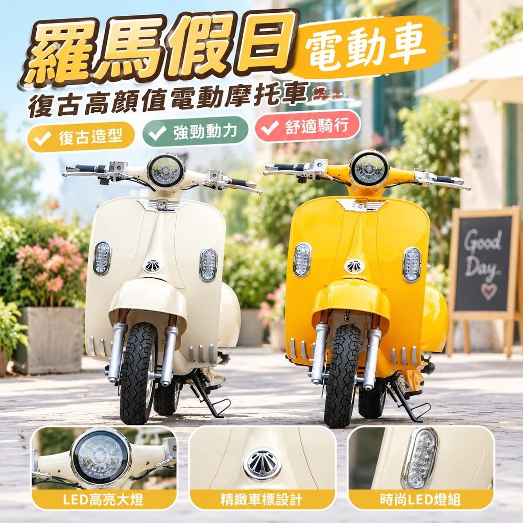 【復古高顏值】新款羅馬假日電動摩托車 成人電動機車 電動車 電瓶車 網紅電動機車 免駕照電動車