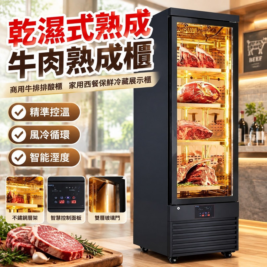 【乾濕式熟成】牛肉熟成櫃 商用牛排排酸櫃 家用西餐保鮮冷藏展示櫃 三門 乾式溼式 牛排保鮮櫃