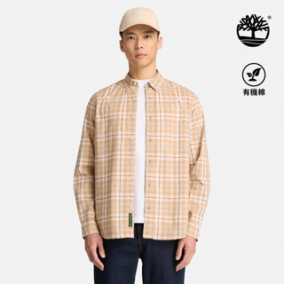 Timberland 男款淺褐色格紋長袖府綢襯衫|A2EYPAIB