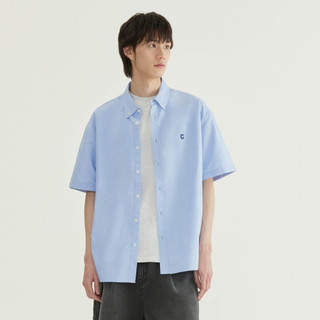 COVERNAT C Logo機能牛津短袖襯衫 藍(UNI襯衫 CO2602SS01BL)
