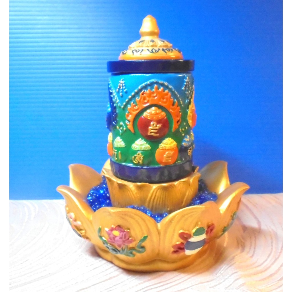 玉丹雅集 吉祥圓滿蓮花底座瑠璃寶轉經輪手動指捻轉經輪擺件禪修供佛 全新 蝦皮購物