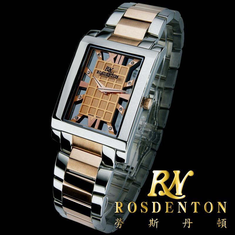 ROSDENTON 勞斯丹頓 女 風雲簍空真鑽方形腕錶-玫瑰銀(1108L-F)