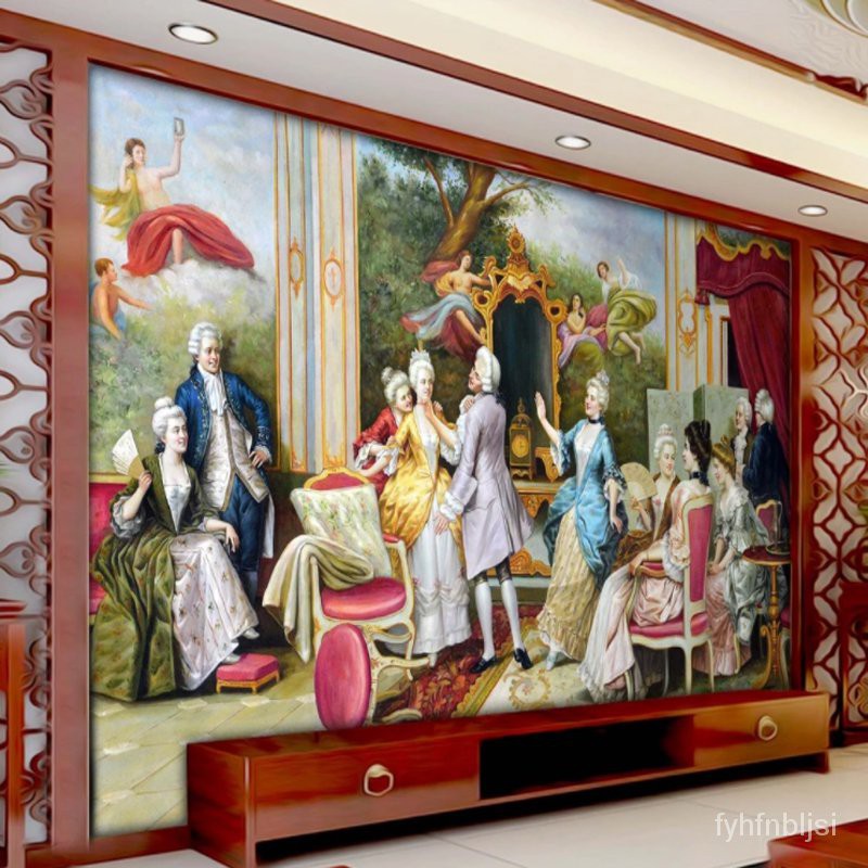 【新款】3D歐洲油畫宮廷天使背景墻布主題酒店高檔KTV別墅名畫8d壁紙墻紙