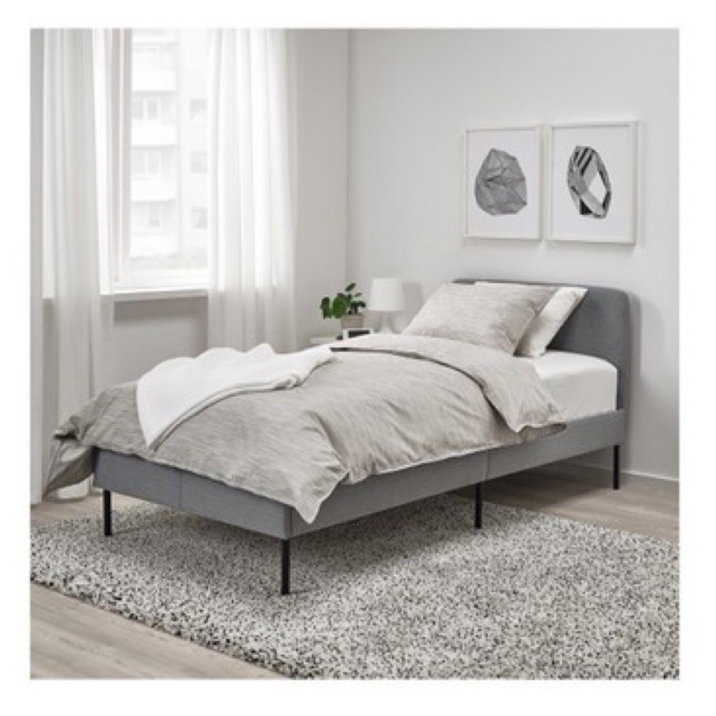 IKEA單人軟墊氏床框 淺灰色