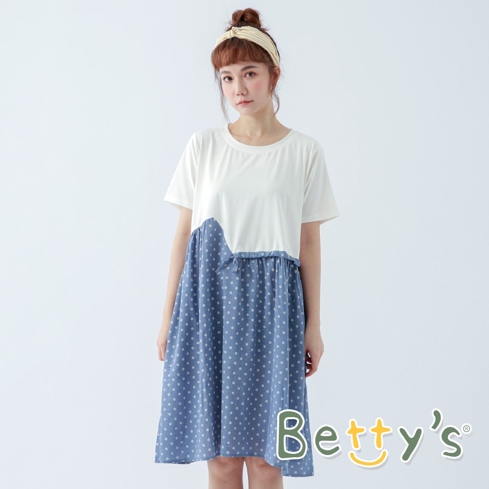 betty’s貝蒂思(11)點點拼接假兩件洋裝 (藍色)