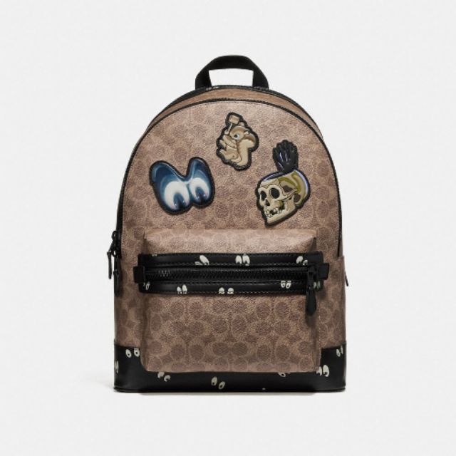 COACH X DISNEY 聯名限量專櫃款32665 ACADEMY 經典logo拼接後背包(包在美