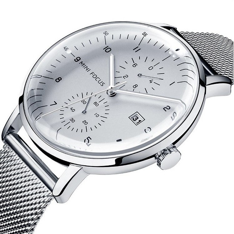 日本石英機心鋼網錶帶腕錶 MFG-53 大三針 日期顯示 極簡風格 弧形錶面 附盒 送男友禮物【美國熊】