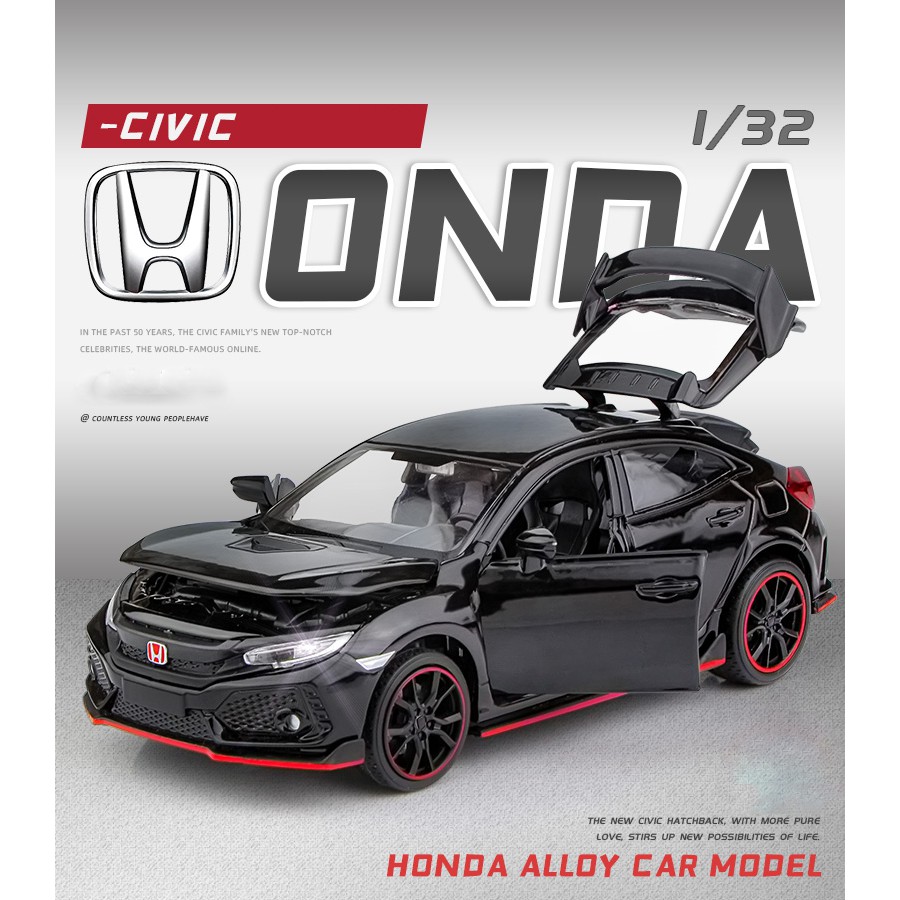 HONDA Rmz CITY 1:32 本田思域 TYPE R 汽車模型合金壓鑄玩具車門可打開汽車卡車