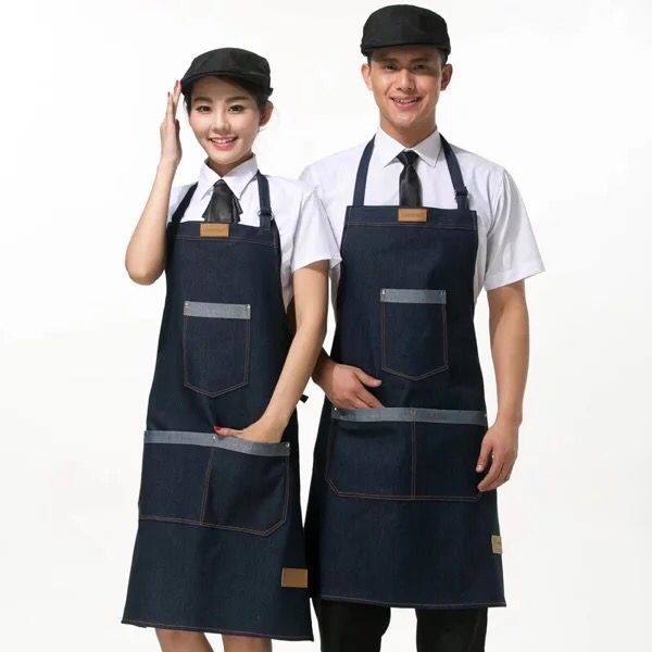 客製化 廚師服 牛仔布圍裙廚師工作服男女服務生店員服韓版時尚咖啡奶茶店鋪工作圍裙定制訂做服飾服裝可做LOGO