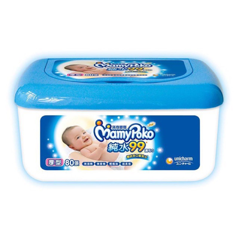 Mamy Poko滿意寶寶 純水99濕紙巾（厚型）盒裝80張 濕毛巾 24hr快速出貨