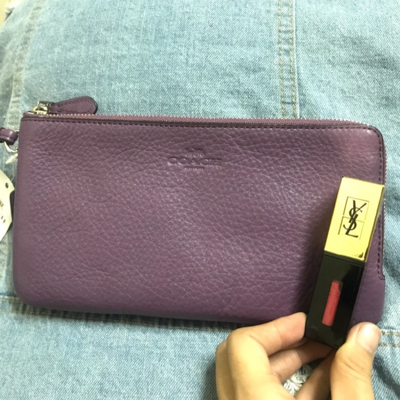 母親節禮物 全新✨美國帶回🇺🇸Coach 紫色雙層大手拿包 證件包
