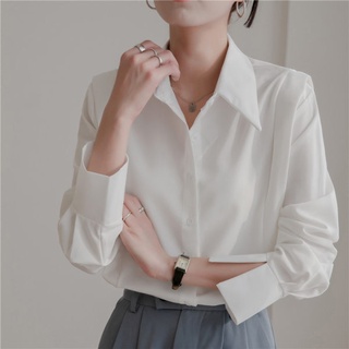 愛依依 長袖襯衫 白色襯衫 OL通勤職業襯衫 S-XL新款白色設計感襯衫女小眾上衣時尚洋氣高級長袖襯衣N127-5381