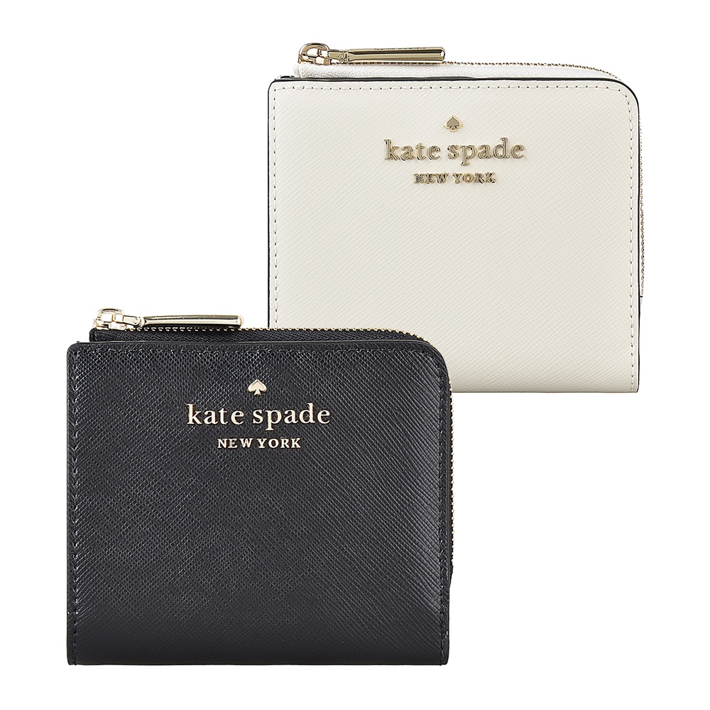 Kate Spade STACI金字LOGO十字紋牛皮6卡扣式短夾(兩色)