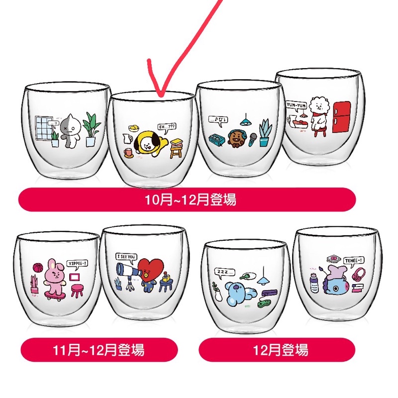 全新 BT21 圖騰 雙層玻璃杯