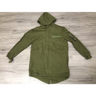 Black icon 軍裝/長版/連帽/風衣/外套/軍綠色（二手）
