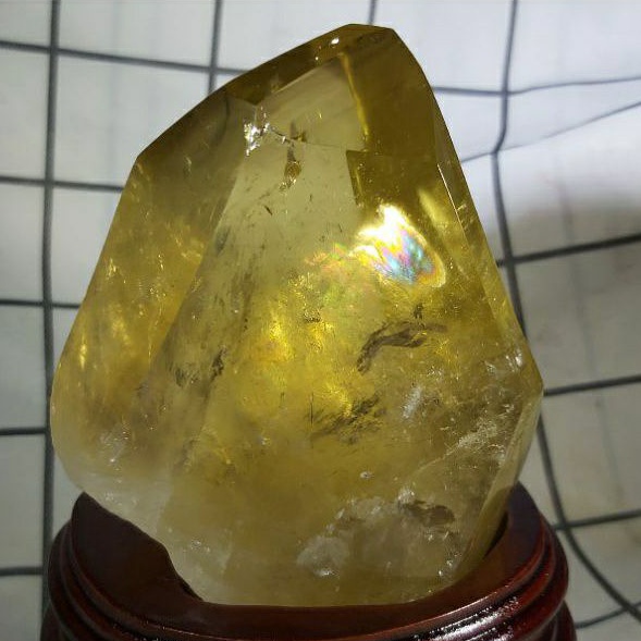 《晶華》水晶 巴西 黃水晶 幻影金字塔 彩虹光 藍針 原礦  01X13