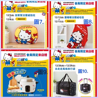 《我愛查理》 夢時代來店禮 Hello Kitty 法蘭絨毯 抱枕 午安枕 毛毯 保暖毯 暖暖毯 電鍋 旅行袋 毯子