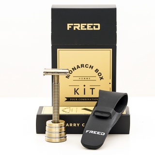 【FREED】尊爵四件組旋轉開放式雙刃安全刮鬍刀禮盒 -古銅棕 父親節 現貨 快速出貨 生日禮物 男友禮物 客製化刻字