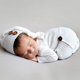 🎀CYMMHCM新生兒攝影造型服裝 嬰兒拍照寫真帽子連身衣兩件套 影樓道具 月子寶寶照相衣服套裝 寶貝成長紀念禮物
