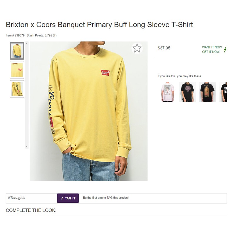 全新 加州滑板大廠 brixton 聯名 coors 19ss 鵝黃色 長T S號 只有一件現貨台北